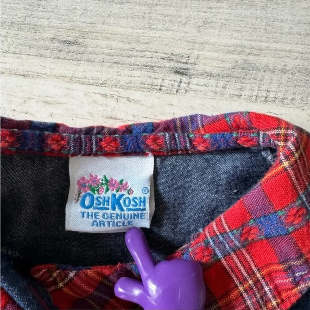 Vintage OshKosh B'gosh Girls Denim Long Sleeve Academia A-line Mini Dress Navy‎